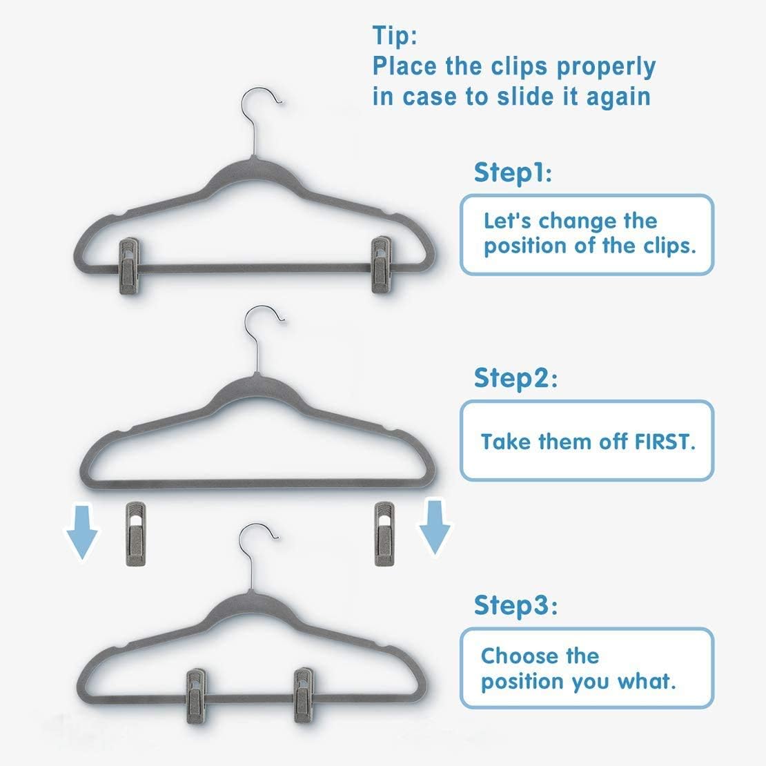 TOFIIGREM Grey Velvet Clips - 20 PCS Non-Slip Clips for Slim Velvet Hangers | Ideal for Pants and Clothes