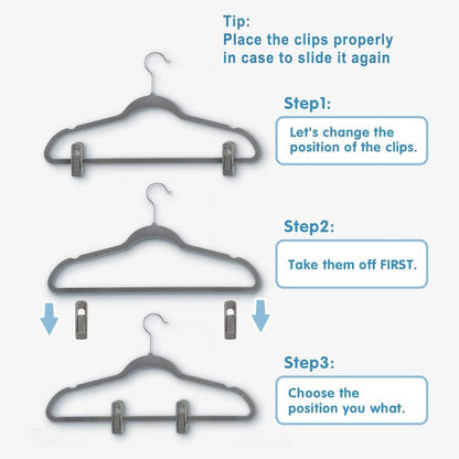 TOFIIGREM Grey Velvet Clips - 20 PCS Non-Slip Clips for Slim Velvet Hangers | Ideal for Pants and Clothes