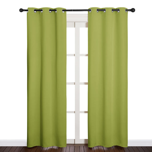 NICETOWN Green Blackout Curtains Window Panels, Window Treatment Thermal Insulated Solid Grommet Blackout Draperies/Drapes for Christmas Bedroom (Set of 2, 34 by 84 Long, Fresh Green)
