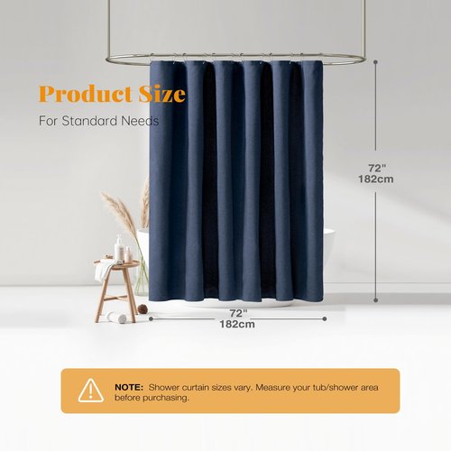 BTTN Navy Blue Shower Curtain - Linen Textured Heavy Duty Waterproof Cloth Shower Curtain Set with 12 Plastic Hooks, Hotel Spa Luxury Simple Decorative Thick Fabric Shower Curtain for Bathroom, 72x72