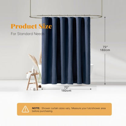 BTTN Navy Blue Shower Curtain - Linen Textured Heavy Duty Waterproof Cloth Shower Curtain Set with 12 Plastic Hooks, Hotel Spa Luxury Simple Decorative Thick Fabric Shower Curtain for Bathroom, 72x72