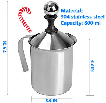 304 Stainless Steel Double-layer Manual Foamer for Milk Coffee, etc. (27 oz)