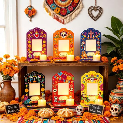 Dia De Los Muertos Wooden Picture Frames Set of 6 for Altars Home Decor