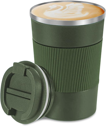 Skiennix Insulated Stainless Steel Coffee Tumbler - Reusable Hot & Iced Coffee Mug, 17 oz, Olive