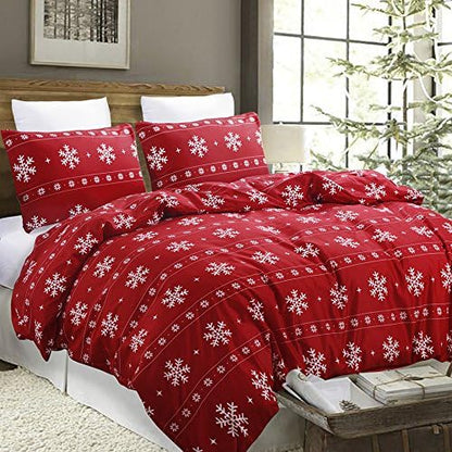 Vaulia Christmas Snowflake Microfiber Duvet Cover Set Twin - Red & White Variation