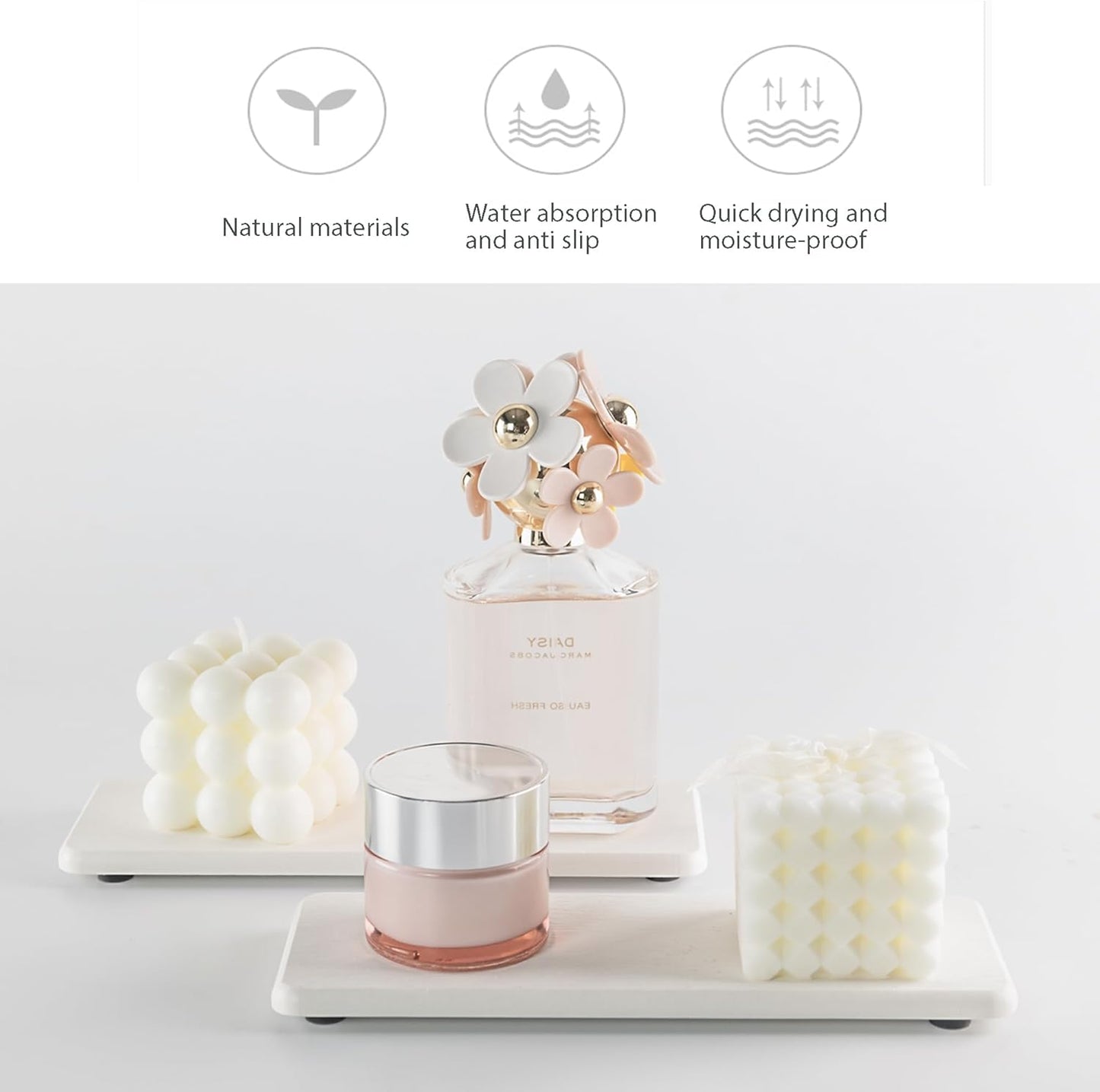 NiuYichee Water Absorbing Stone Trays - Modern Diatomite Soap Dish for Kitchen & Bathroom | 3.15" W x 8.7" L, White