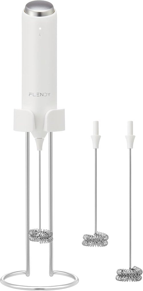 Flendy Rechargeable Milk Frother - Handheld Electric Drink Mixer with USB-C Charging Stand | Ideal for Coffee & Matcha
