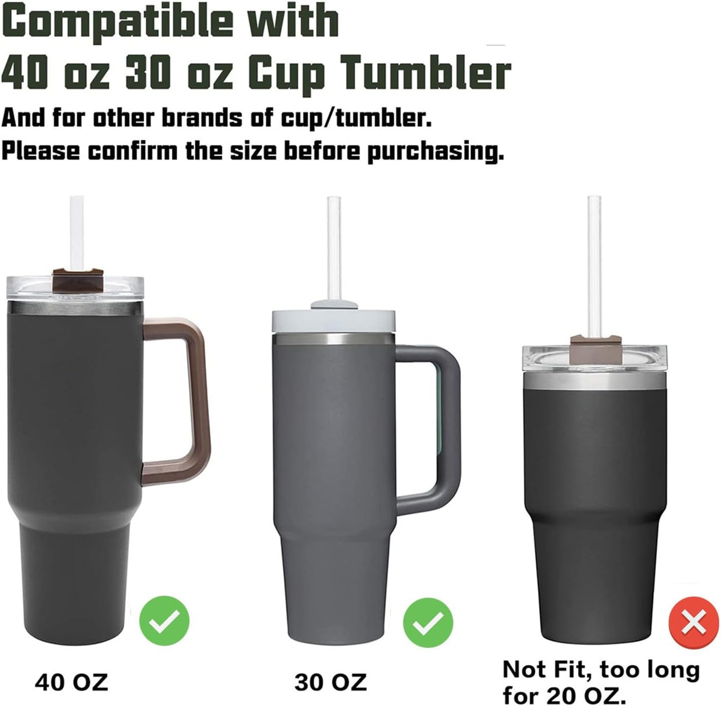 TAL Replacement Straws for 40oz Stainless Steel Tumbler - Includes Cleaning Brush, Pack of 8
