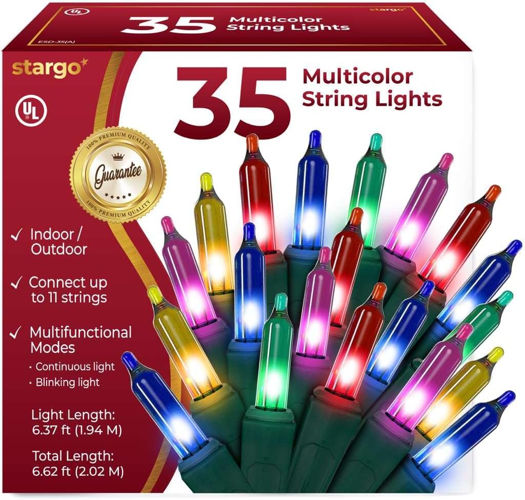 Skiennix Warm Multi-Color Christmas Lights | 6.3 ft String of 35 Mini Bulbs with 6 Lighting Modes