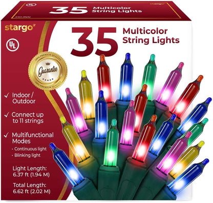 Skiennix Warm Multi-Color Christmas Lights | 6.3 ft String of 35 Mini Bulbs with 6 Lighting Modes