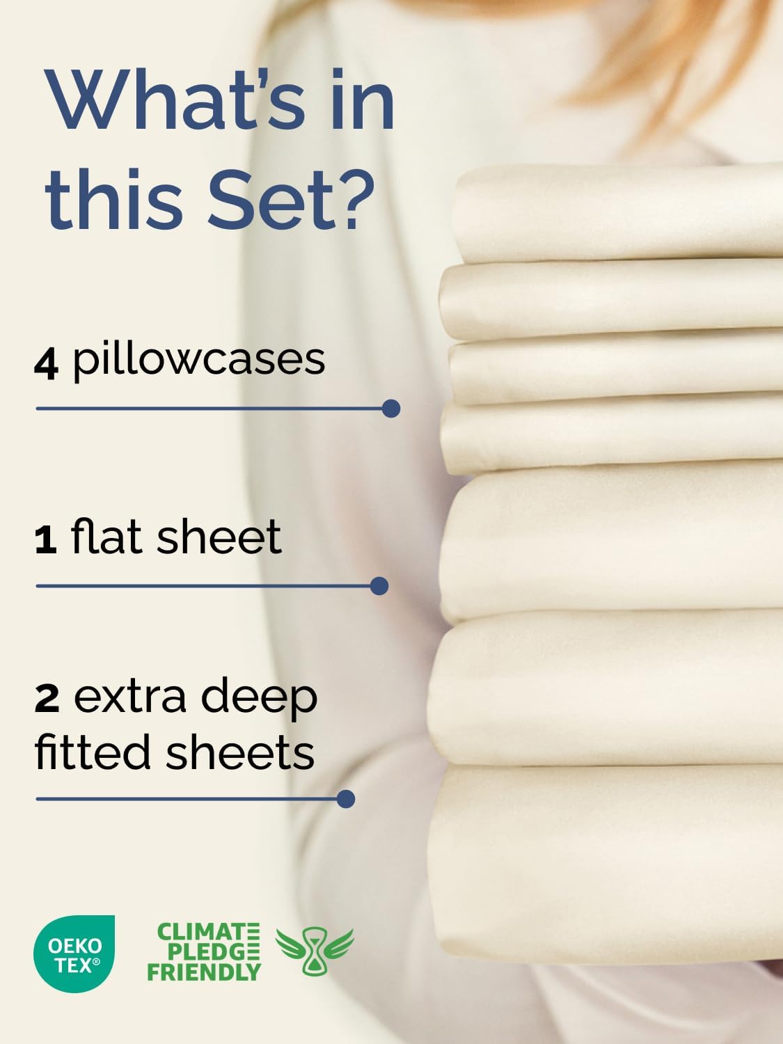 Skiennix Extra Deep Split King Sheet Set - 7 Piece Breathable Cooling Bedding - Soft Wrinkle-Free Off White