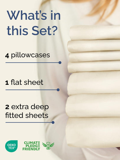 Skiennix Extra Deep Split King Sheet Set - 7 Piece Breathable Cooling Bedding - Soft Wrinkle-Free Off White