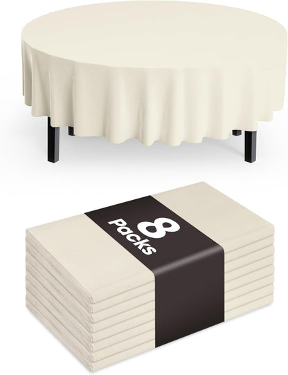 Pureegg Disposable Plastic Table Cloths - 84'' Round, Leakproof & Sturdy, Beige | Perfect for Parties & Weddings