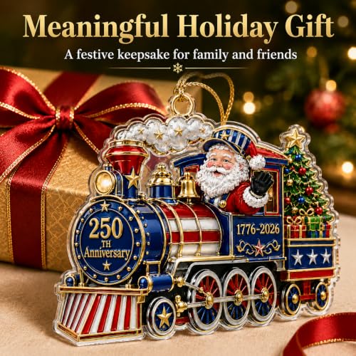 Santa Train 250 Anniversary Christmas Ornament Acrylic Patriotic USA Celebration