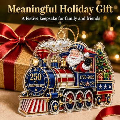 Santa Train 250 Anniversary Christmas Ornament Acrylic Patriotic USA Celebration