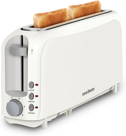 SEEDEEM 2-Slice Slim Toaster - Fits Bagels & Artisan Bread | 6 Shade Settings, Auto Shut-Off, White