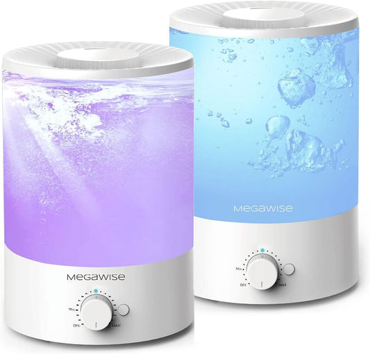 MEGAWISE Ultrasonic Cool Mist Humidifier - 3.5L Top-Fill Essential Oil Diffuser with Night Light & Auto Shut-Off (2 Pack)