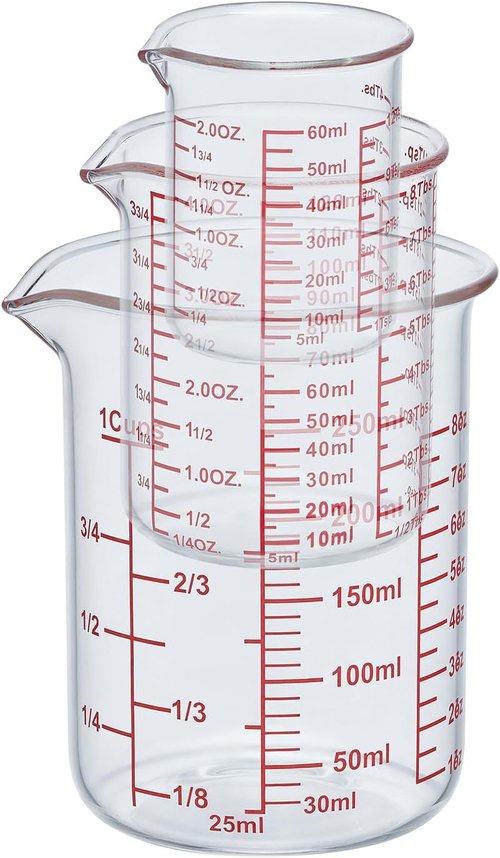 Ackers High Borosilicate Glass Measuring Cup Set - Easy-To-Read Pour Spout Beakers | 60ml, 120ml, 250ml