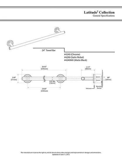 Gatco 4290 24" Latitude II Towel Bar, Satin Nickel