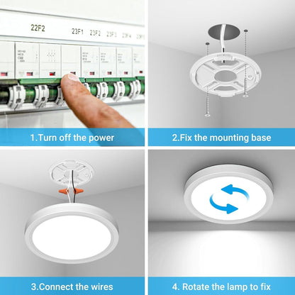Skiennix 12-Inch LED Ceiling Light - 24W 2400LM Adjustable Warm to Cold White | Ideal for Bedroom, Bathroom, Kitchen