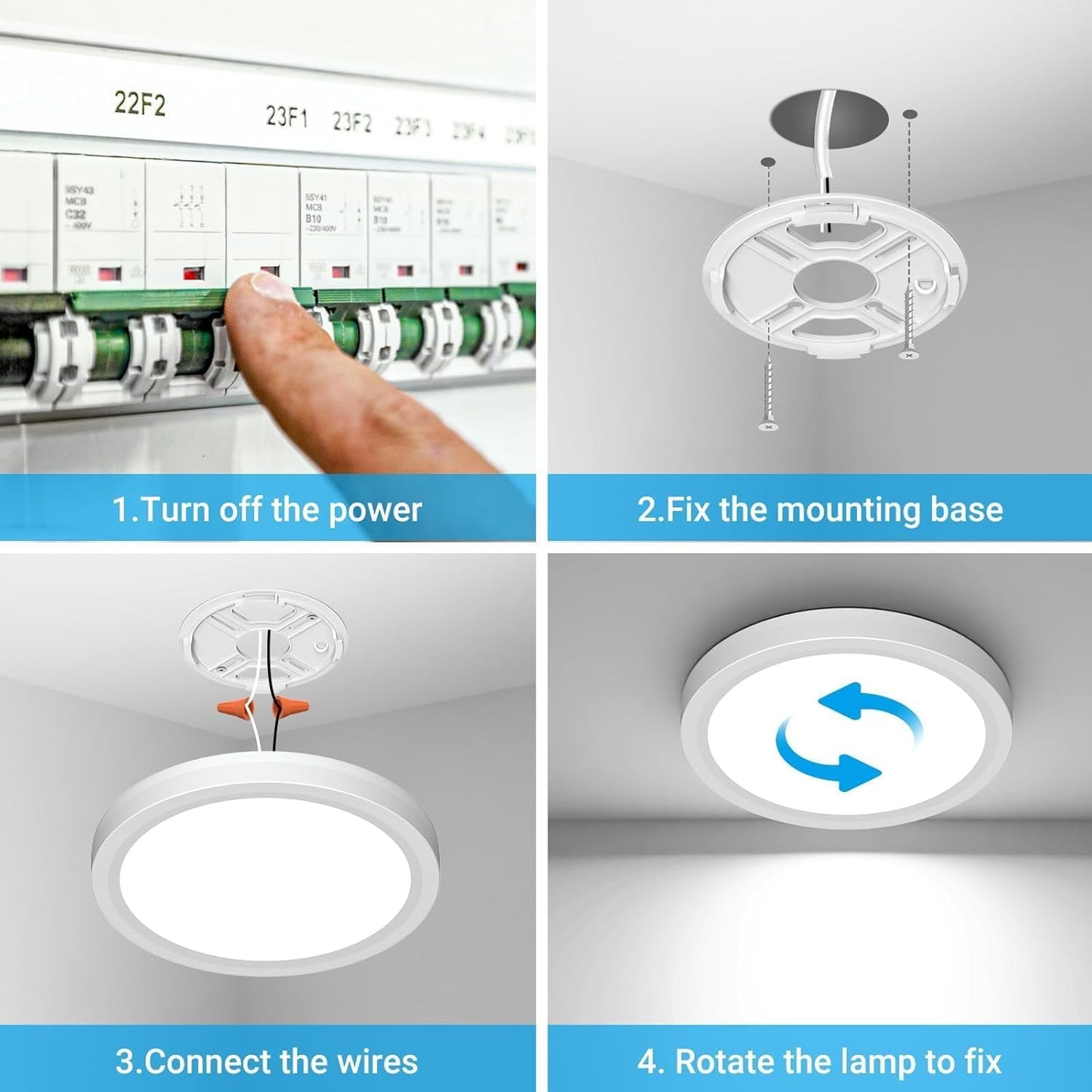 Skiennix 12-Inch LED Ceiling Light - 24W 2400LM, Warm to Cold Color Selectable | Round White Flush Mount for Bedroom, Bathroom, Kitchen