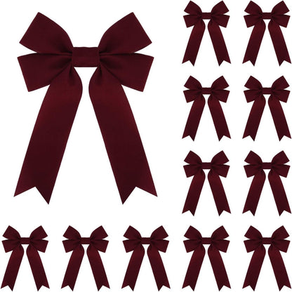 Meseey Burgundy Velvet Ribbon Bows - 12 Pcs for Christmas Wreaths & Gift Wrapping Decor