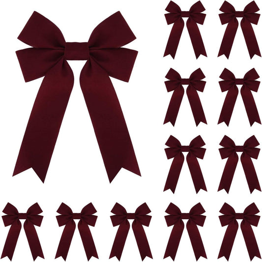 Meseey Burgundy Velvet Ribbon Bows - 12 Pcs for Christmas Wreaths & Gift Wrapping Decor