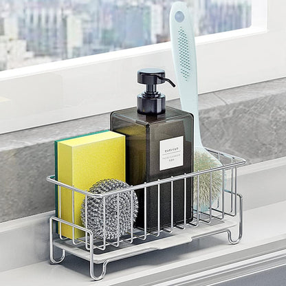 Skiennix Kitchen Countertop Sponge Holder - SUS 304 Stainless Steel Dish Soap Organizer | Caddy for Cleaning Tools