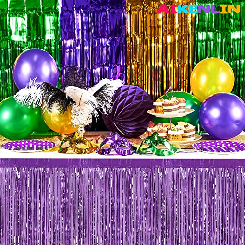 Light Purple Metallic Foil Fringe Table Skirt 29x108 Inches for Wedding Party Decor