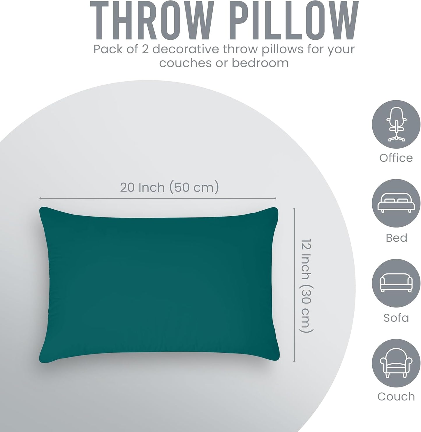Utopia Bedding 12x20 Pillow Inserts - Set of 2 Dark Teal Decorative Throw Pillows for Sofa & Bed - Soft & Fluffy Cushions