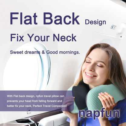 Napfun Neck Pillow - Memory Foam Travel Pillow with Pouch, Sleep Mask & Earplugs | Turquoise Striped Kit