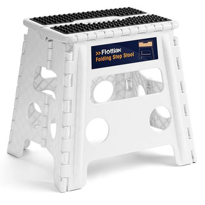 Flottian 13" Folding Step Stool for Adults and Kids Holds Up to 300 lbs,Non-Slip Folding Stools with Handle, Compact Plastic Foldable Step Stool for Bathroom,Bedroom, Kitchen White,1PC