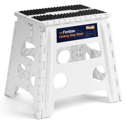Flottian 13" Folding Step Stool for Adults and Kids Holds Up to 300 lbs,Non-Slip Folding Stools with Handle, Compact Plastic Foldable Step Stool for Bathroom,Bedroom, Kitchen White,1PC