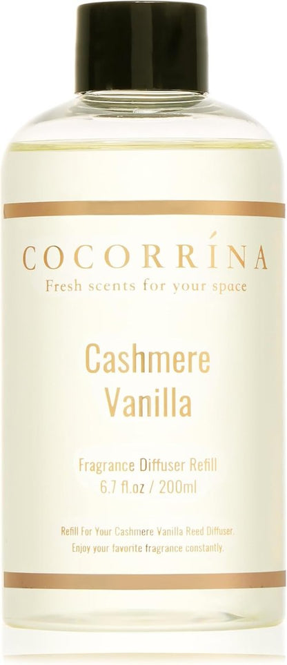 COCORRÍNA Reed Diffuser Refill - Cashmere Vanilla 6.7 Fl. Oz | Includes 8 Reeds for Lasting Fragrance