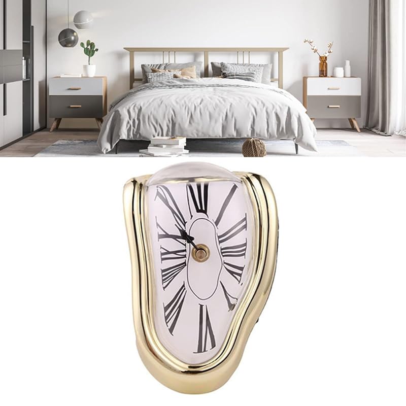 Gold Melting Clock desk decor - Retro Plastic Desk Clock with Electroplated Finish