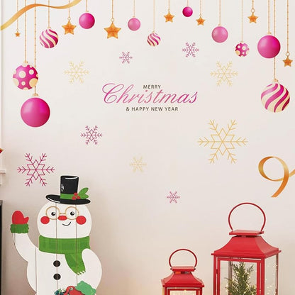 Pink Christmas Wall Decals - 47.24 x 31.49 in with Light Balls & Snowflakes, Removable Art Decor (Variation: Pink Christmas-2)