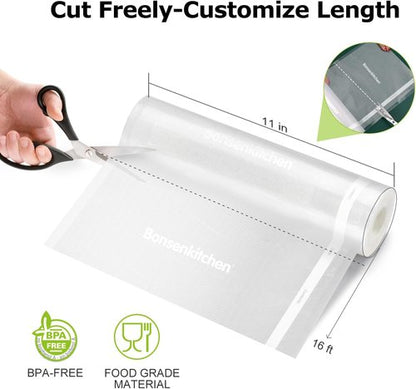 Bonsenkitchen Vacuum Sealer Bags - 6 Rolls of 11" x 16' | BPA-Free, Commercial Grade for Food Storage & Sous Vide