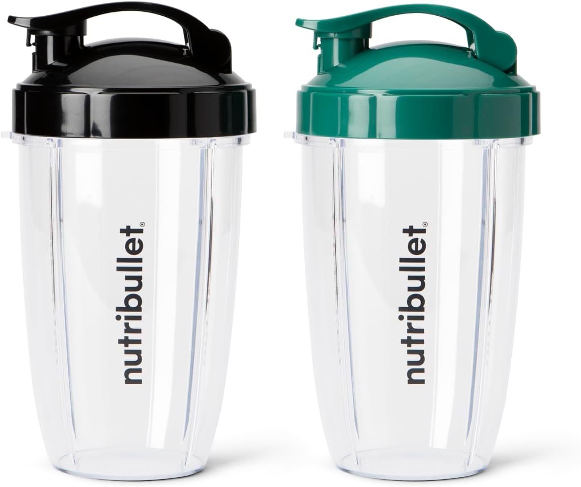 Nutribullet 24 Oz To-Go Cups - Colorful Flip-Top Lids for Easy Travel | Black & Green Options