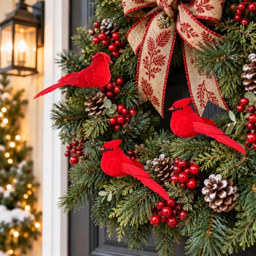 12 Pcs Red Cardinal Bird Ornaments for Christmas Wreaths & Holiday Decor