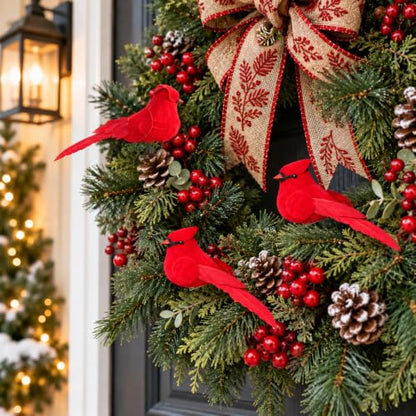 12 Pcs Red Cardinal Bird Ornaments for Christmas Wreaths & Holiday Decor