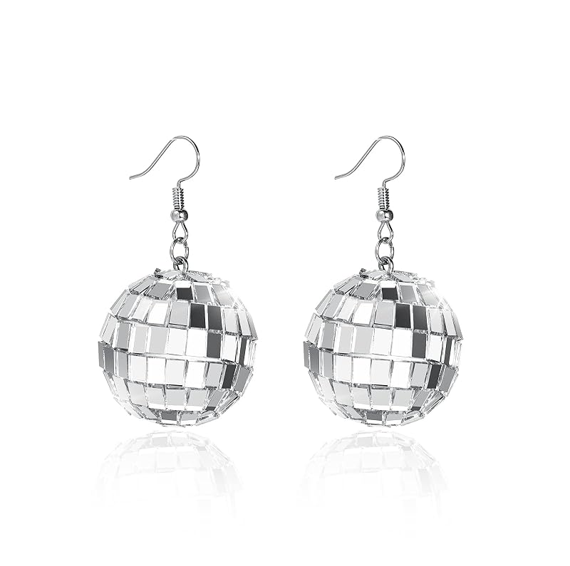 Gold Variation Christmas Earrings Glitter Ball Dangle Earrings 1.8cm Retro Disco Style
