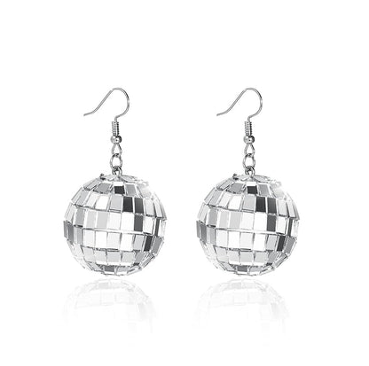 Gold Variation Christmas Earrings Glitter Ball Dangle Earrings 1.8cm Retro Disco Style