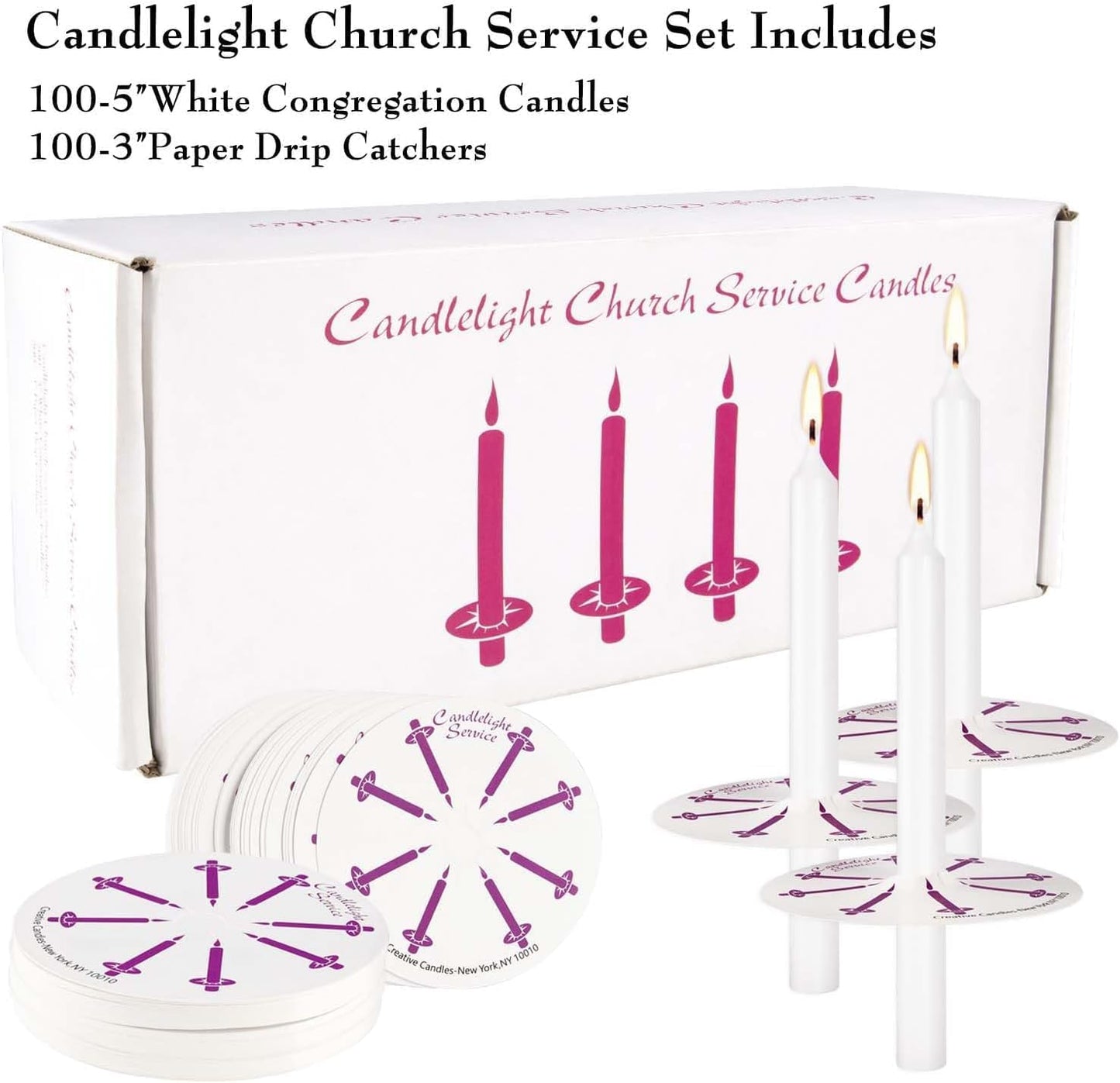 YOROXRG Church Candles - 200 Pcs Unscented White with Drip Protectors | 5" H x 1/2" D for Vigil Services
