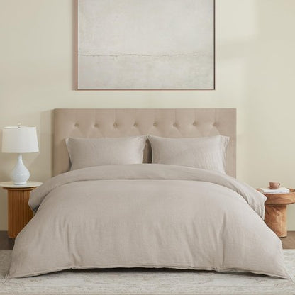 DAPU 100% Linen Duvet Cover Queen, Natural French Flax Breathable Duvet Cover 3 Pcs Set with Long Zipper Closure, Soft Lightweight Durable Linen Bedding for Hot Sleepers (Natural Linen, Queen)