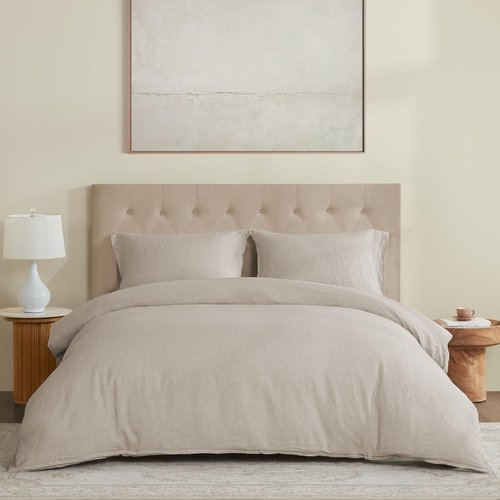 DAPU 100% Linen Duvet Cover Queen, Natural French Flax Breathable Duvet Cover 3 Pcs Set with Long Zipper Closure, Soft Lightweight Durable Linen Bedding for Hot Sleepers (Natural Linen, Queen)