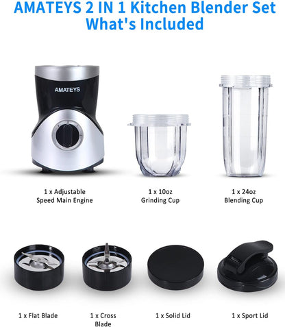 Skiennix Personal Blender - Professional Kitchen Blender for Shakes & Smoothies | Portable with 24/10 OZ Travel Bottles