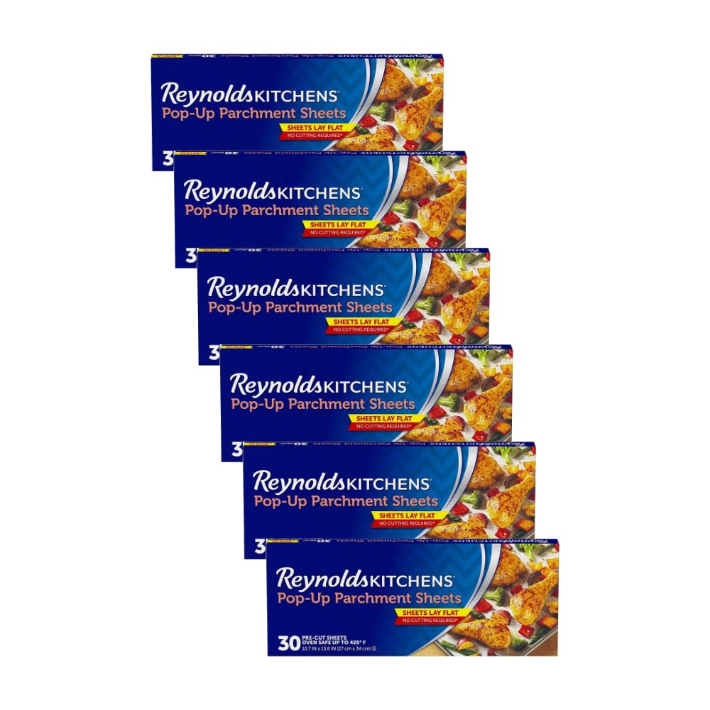 Reynolds Kitchens Pop-Up Parchment Paper Sheets, 10.7x13.6 Inch, 30 Sheets (Pack of 6)