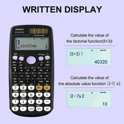 Scientific Calculators, IPEROT Black Math Calculator with 417 Function, Solar Battery Power and 4-Line Display, School Supplies for Middle High College Students Teachers (Black 991ES)