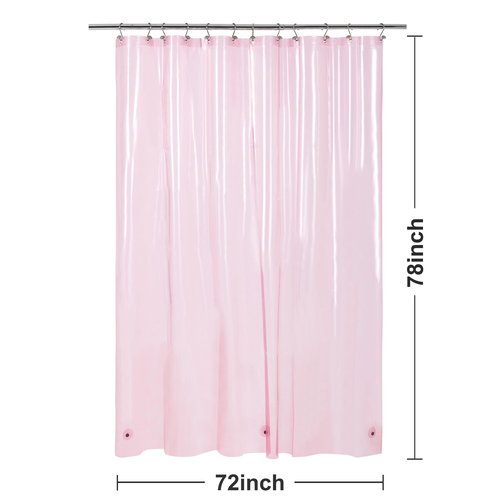 Barossa Design Clear Pink Long Shower Curtain Liner 78" Height - 3 Magnets & Waterproof Lightweight PEVA Shower Liner for Bath Tub, PVC Free, Metal Grommets, Clear Pink, 72x78