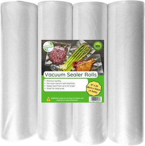 EverFresh Vacuum Sealer Rolls - 11" x 25' | 15% Thicker Embossing | BPA-Free, Compatible with FoodSaver